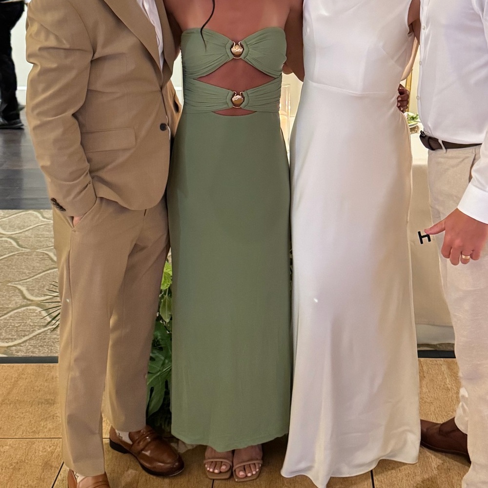Hello Molly Olive Green Cutout Strapless Maxi Dress